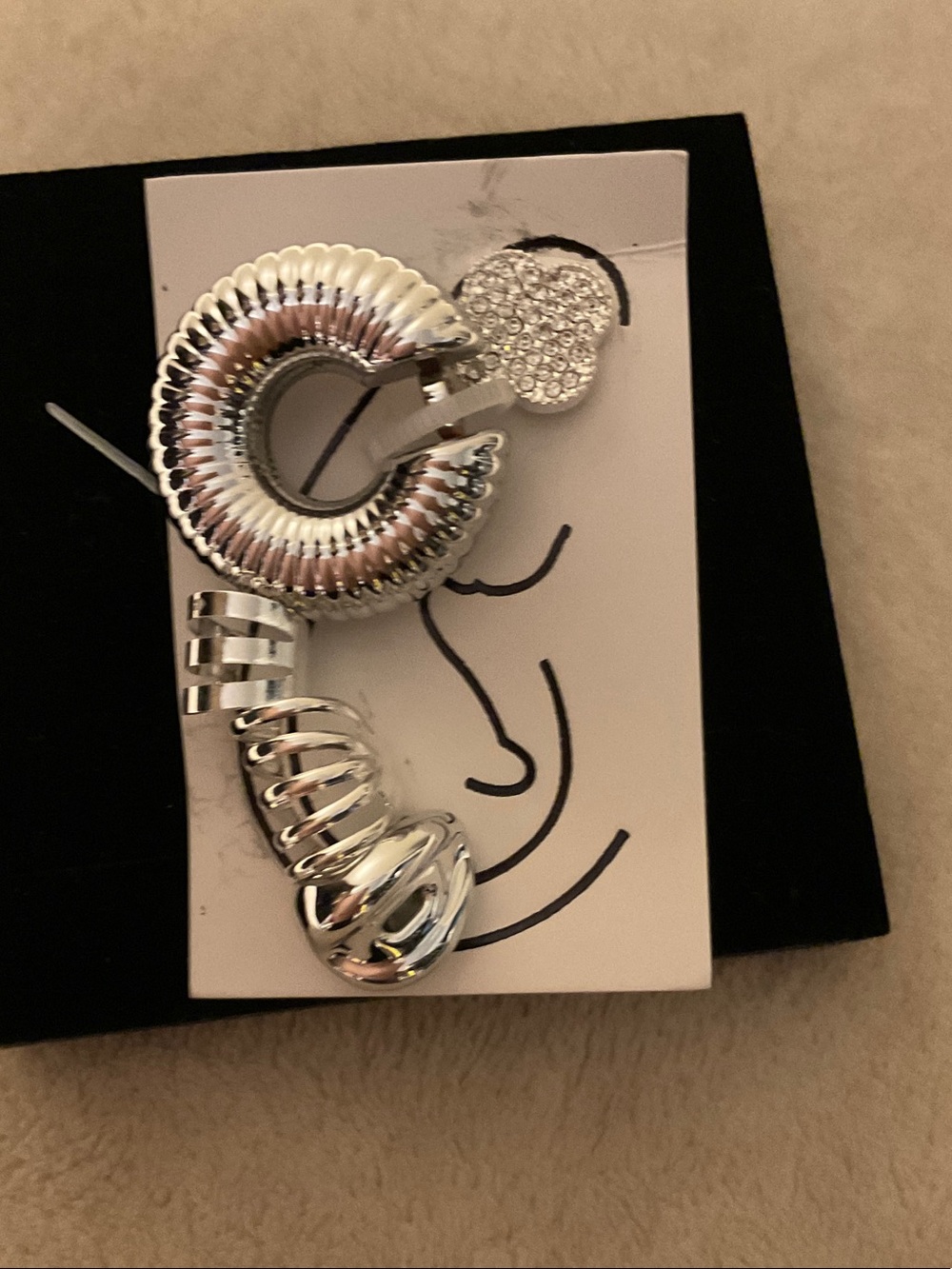 Silver Spiral Drop Earrings with Crystal Stud - Women Jewelry